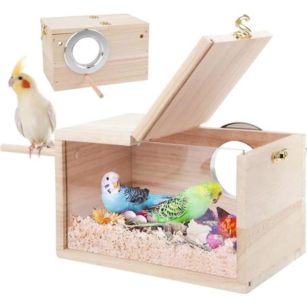 Parakeet Nesting Box Transparent Design, Bird Nest Breeding Box with Perch Wood